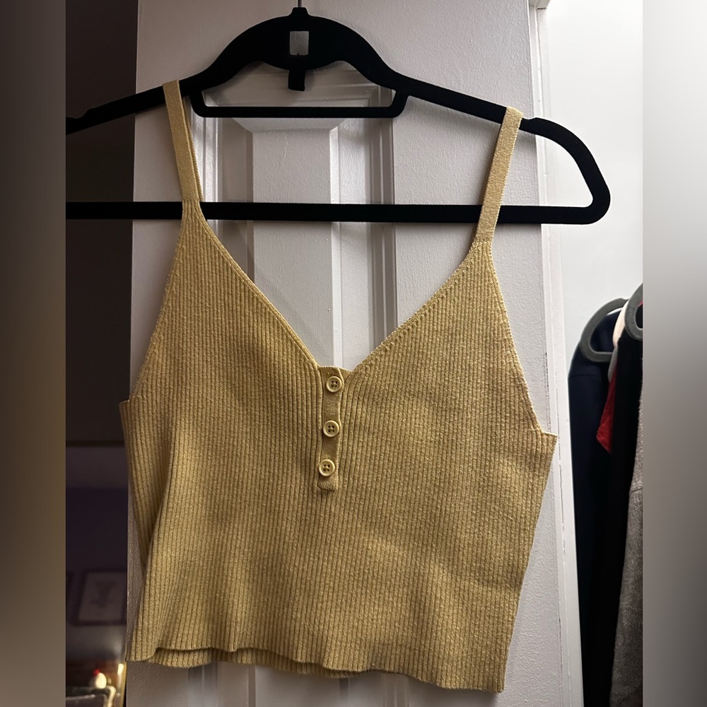 Ribbed V-Neck Button Tank